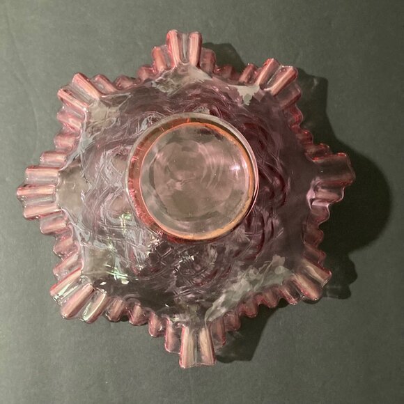 Vintage Fenton Cranberry Pink Ruffled Crimped Bowl - Picture 3 of 9